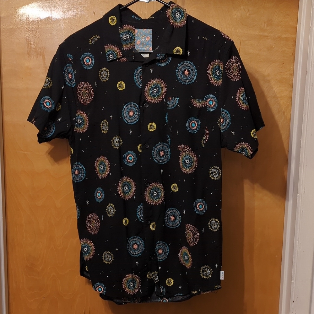 RVCA Black Shirt with Colorful Firework Pattern